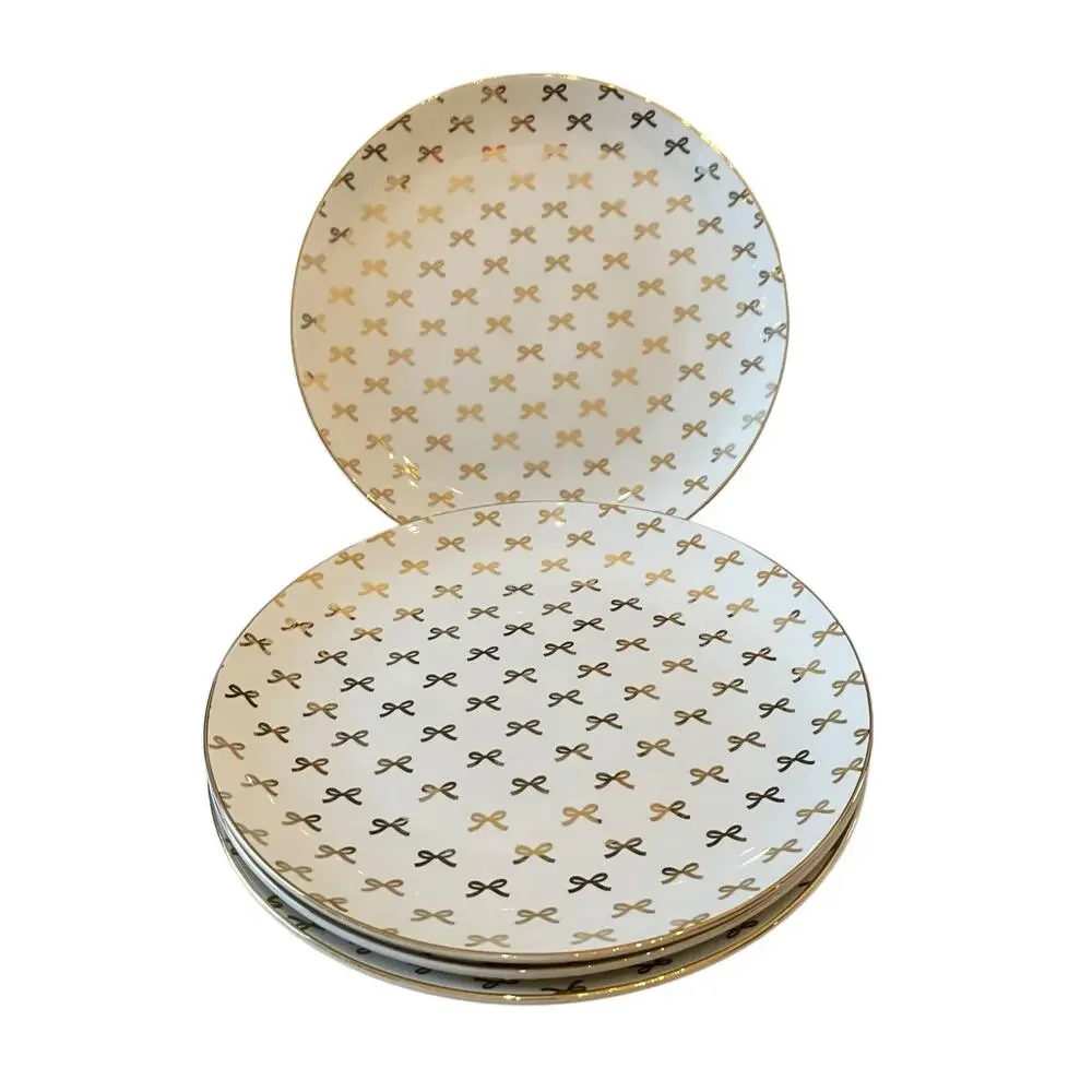 NEW 10 Strawberry Street Gold Bow 10.5” Dinner Plates Set Of 4
